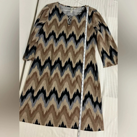 TACERA Women’s Earthy Tone Aztec Chevron 3/4 Sleeve Dress Large - Picture 12 of 14